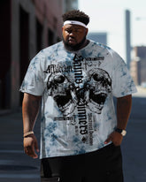 Men's Plus Size Street Tie Dye Skull Graffiti Short Sleeve Crew Neck T-Shirt